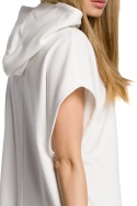 Bawełniana sukienka midi luźna bez rękawów z kapturem ecru me368