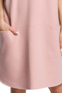 Bawełniana sukienka midi luźna bez rękawów z kapturem pudrowa me368