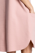 Bawełniana sukienka midi luźna bez rękawów z kapturem pudrowa me368