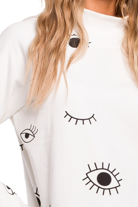Bluza damska oversize z nadrukiem ecru me442 Bluza damska oversize z nadrukiem ecru me442