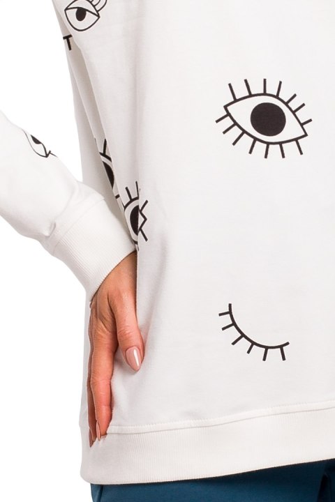 Bluza damska oversize z nadrukiem ecru me442 Bluza damska oversize z nadrukiem ecru me442