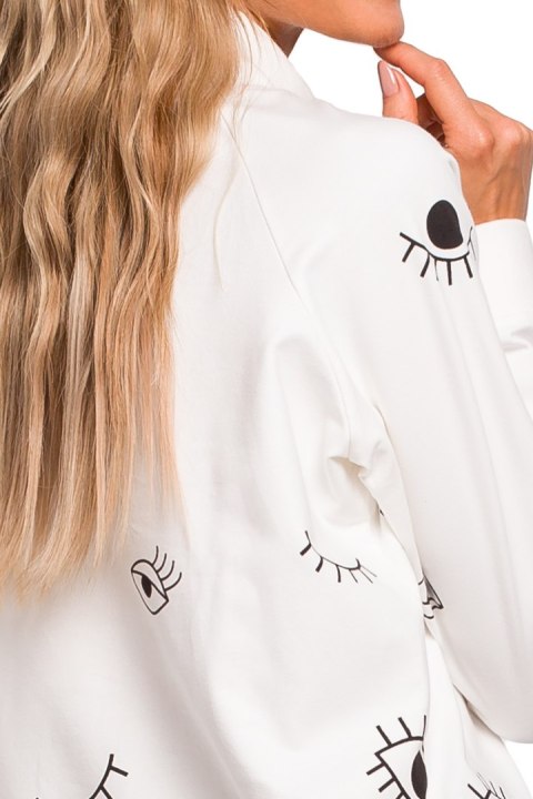 Bluza damska oversize z nadrukiem ecru me442 Bluza damska oversize z nadrukiem ecru me442