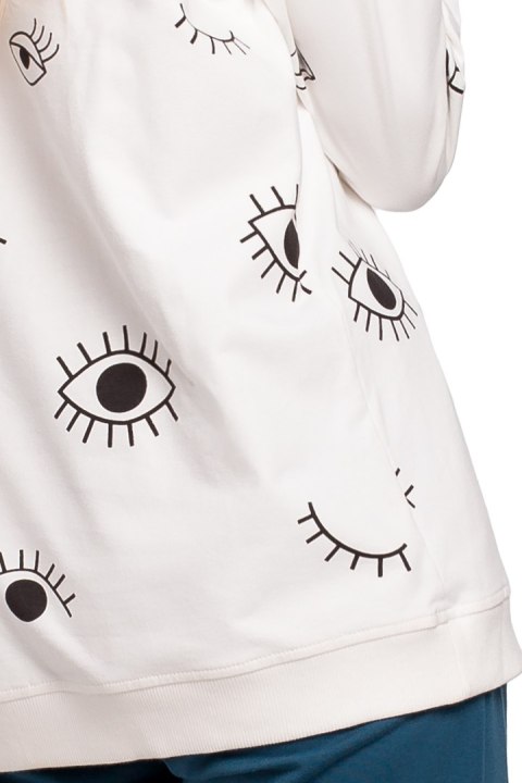 Bluza damska oversize z nadrukiem ecru me442 Bluza damska oversize z nadrukiem ecru me442