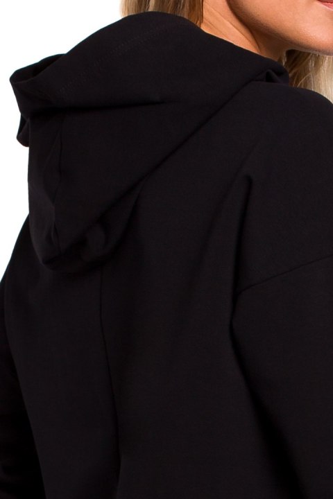 Bluza damska dresowa z kapturem i wiązaniem w talii czarna me449 Bluza damska dresowa z kapturem i wiązaniem w talii czarna me449