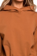 Bluza damska dresowa z kapturem i wiązaniem w talii karmelowa me449