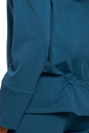 Bluza damska dresowa z kapturem i wiązaniem w talii morska me449