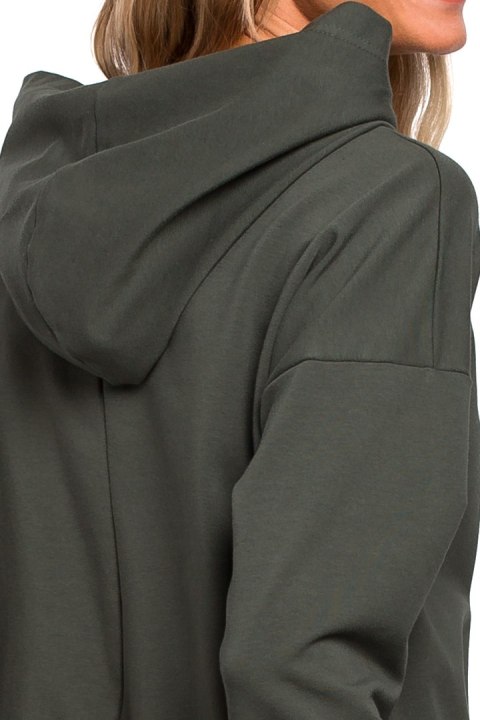 Bluza damska dresowa z kapturem i wiązaniem w talii zielona me449 Bluza damska dresowa z kapturem i wiązaniem w talii zielona me449