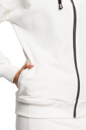 Bluza damska dresowa z kapturem zapinana na zamek ecru me420