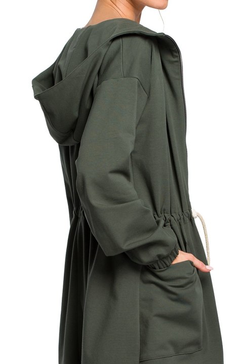 Długa bluza damska parka oversize z zamkiem i kapturem zielony me416 Długa bluza damska parka oversize z zamkiem i kapturem zielony me416