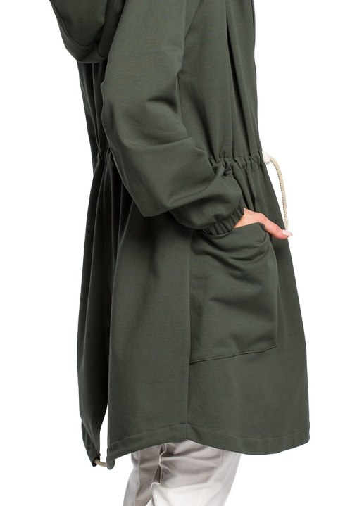 Długa bluza damska parka oversize z zamkiem i kapturem zielony me416 Długa bluza damska parka oversize z zamkiem i kapturem zielony me416