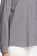 Bluzka damska koszulowa w kratę z asymetrycznym dołem czarna me428