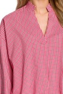 Bluzka damska koszulowa w kratę z asymetrycznym dołem czerwona me428