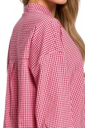 Bluzka damska koszulowa w kratę z asymetrycznym dołem czerwona me428
