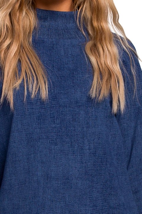 Bluza damska dzianinowa oversize ze ściągaczem niebieska me443 Bluza damska dzianinowa oversize ze ściągaczem niebieska me443