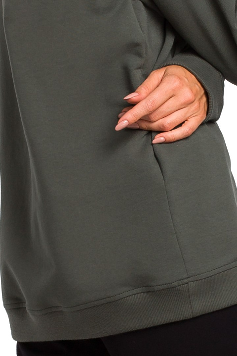 Bluza damska dzianinowa oversize ze ściągaczem zielona me443 Bluza damska dzianinowa oversize ze ściągaczem zielona me443