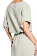 Luźna sukienka mini z krótkim rękawem wiązana paskiem pistacjowa me433