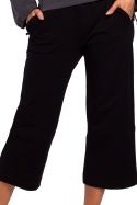 Spodnie damskie z gumką w pasie poszerzane nogawki 7/8 czarne me450