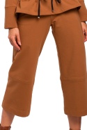 Spodnie damskie z gumką w pasie poszerzane nogawki 7/8 karmelowe me450
