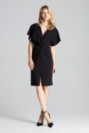 Elegancka sukienka midi z gumką w pasie i krótkim rękawem czarna M687
