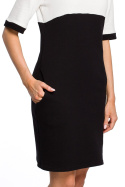 Bawełniana sukienka midi dwukolorowa z krótkim rękawem czarna me418