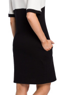Bawełniana sukienka midi dwukolorowa z krótkim rękawem czarna me418