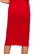 Sukienka dopasowana midi dekolt carmen odkryte ramiona czerwona K001