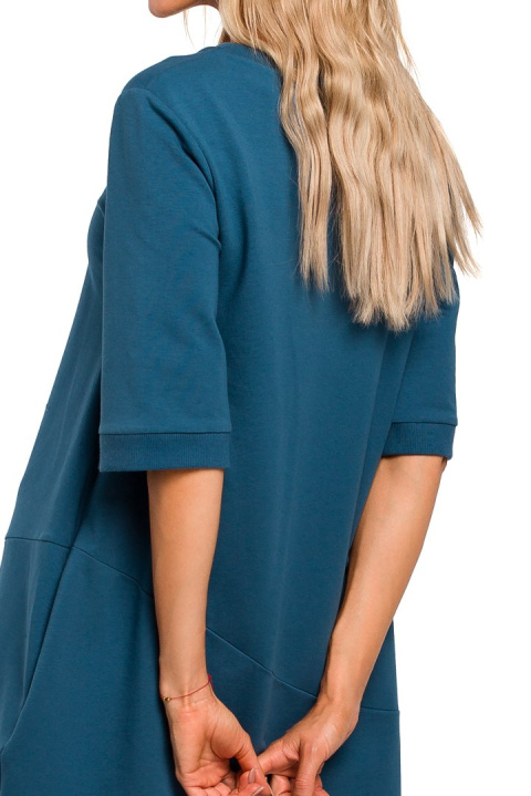 Sukienka bombka midi oversize z krótkim rękawem morska me451 Sukienka bombka midi oversize z krótkim rękawem morska me451