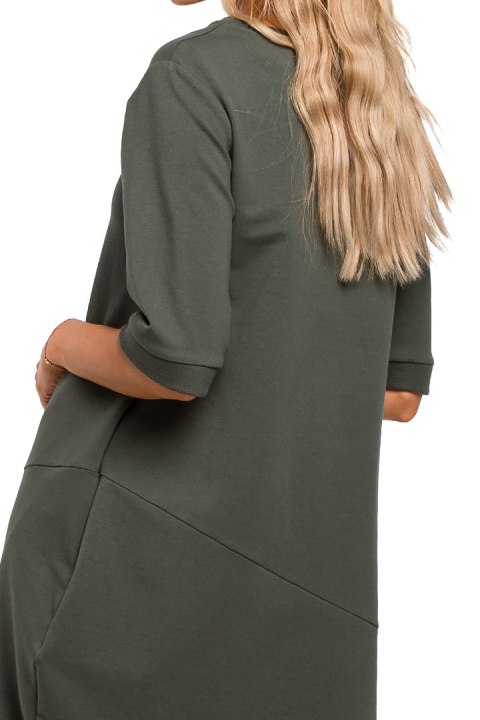 Sukienka bombka midi oversize z krótkim rękawem zielona me451 Sukienka bombka midi oversize z krótkim rękawem zielona me451