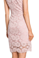 Sukienka koronkowa dopasowana midi bez rękawów kwiaty różowa me431
