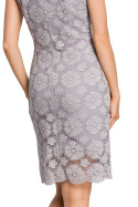 Sukienka koronkowa dopasowana midi bez rękawów kwiaty szara me431