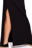 Sukienka maxi na ramiączkach z rozcięciem na udo czarna me432