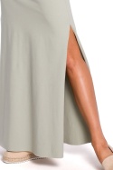Sukienka maxi na ramiączkach z rozcięciem na udo pistacjowa me432