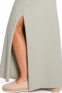 Sukienka maxi na ramiączkach z rozcięciem na udo pistacjowa me432