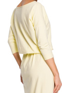 Luźna sukienka maxi z rękawem 7/8 wiązana paskiem żółta me435