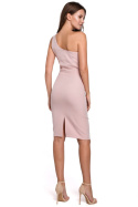 Sukienka ołówkowa dopasowana na jedno ramię bez rękawów różowa k003