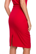 Sukienka ołówkowa dopasowana na jedno ramię bez rękawów czerwona k003