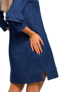 Sukienka mini gładka z długim rękawem fason A niebieska me446