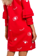 Sukienka mini z nadrukiem i długim rękawem fason A czerwona me445