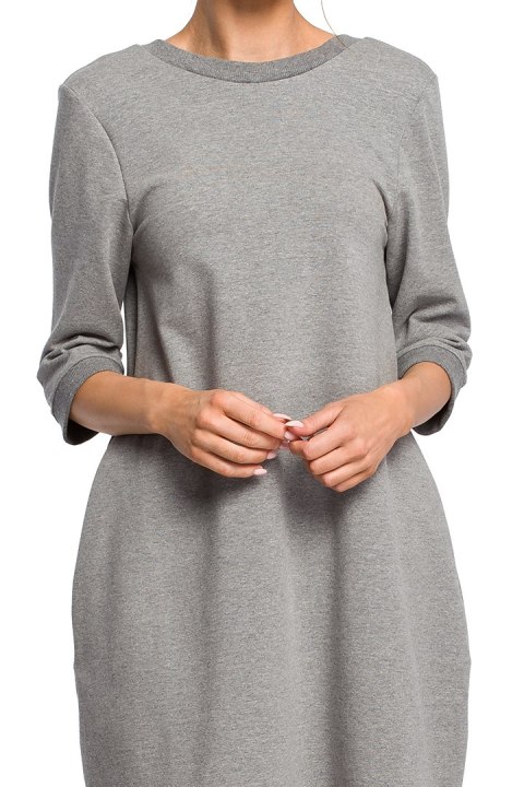 Luźna sukienka oversize midi z dekoltem V z tyłu szara me417 Luźna sukienka oversize midi z dekoltem V z tyłu szara me417