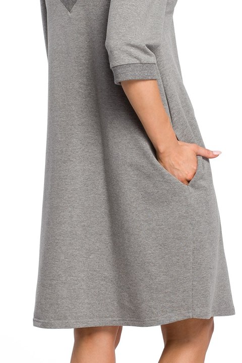 Luźna sukienka oversize midi z dekoltem V z tyłu szara me417 Luźna sukienka oversize midi z dekoltem V z tyłu szara me417