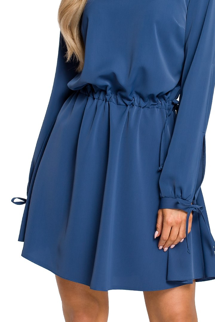 Sukienka boho rozkloszowana mini z długim rękawem niebieska me426 Sukienka boho rozkloszowana mini z długim rękawem niebieska me426