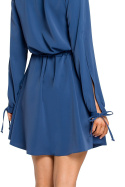 Sukienka boho rozkloszowana mini z długim rękawem niebieska me426