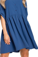 Sukienka rozkloszowana mini z krótkim rękawem zapinana niebieska me427