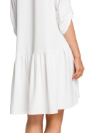Sukienka rozkloszowana mini z krótkim rękawem zapinana ecru me427