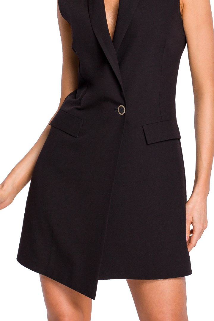 Sukienka żakietowa mini bez rękawów zapinana na guzik czarna me439