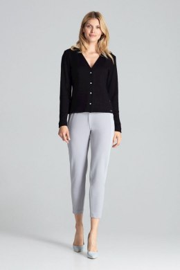 Sweter damski z wiskozy rozpinany z dekoltem w serek czarny M683