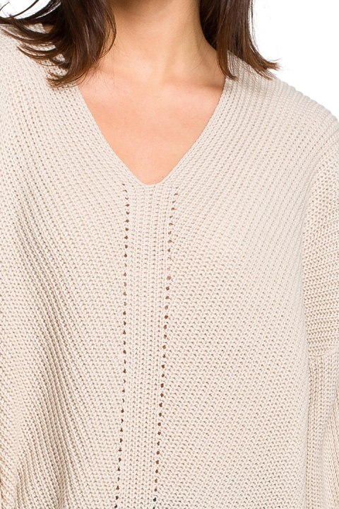 Sweter damski asymetryczny z dekoltem w serek beżowy BK026 Sweter damski asymetryczny z dekoltem w serek beżowy BK026