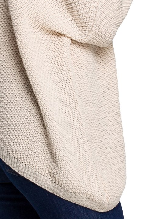 Sweter damski asymetryczny z dekoltem w serek beżowy BK026 Sweter damski asymetryczny z dekoltem w serek beżowy BK026