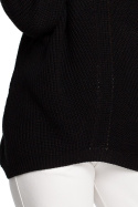 Sweter damski asymetryczny z dekoltem w serek czarny BK026