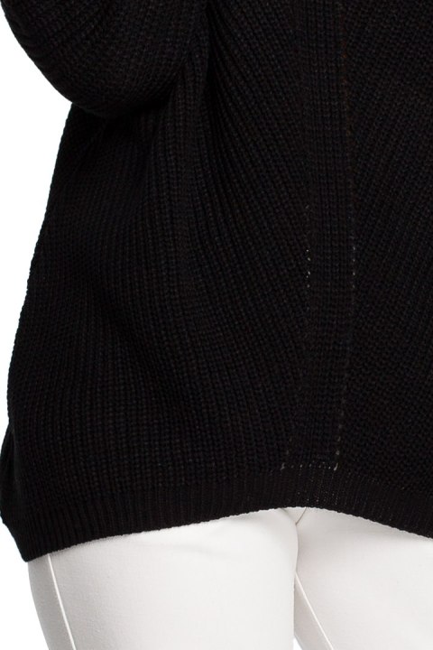 Sweter damski asymetryczny z dekoltem w serek czarny BK026 Sweter damski asymetryczny z dekoltem w serek czarny BK026